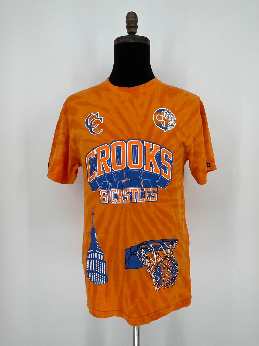 Crooks & Castles New York Tie Dye T-Shirt Orange Mens M Basketball NYC Graphic